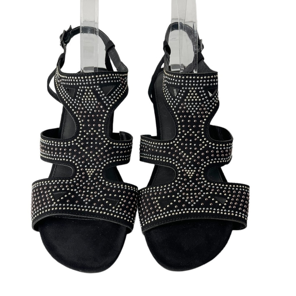 Cloudwalkers Lynn Black Faux Suede Studded Wedge Heel Sandals Size 8.5 W